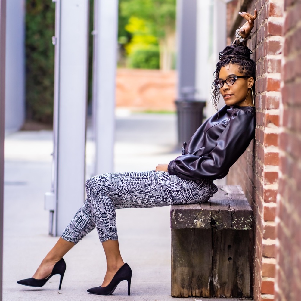 White and Black Print Pants